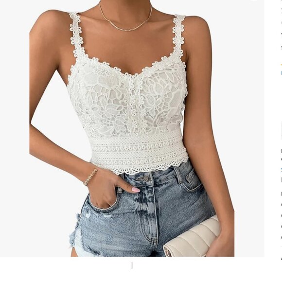 White Boho Womens Guipure Lace Cami Top - Picture 2 of 6